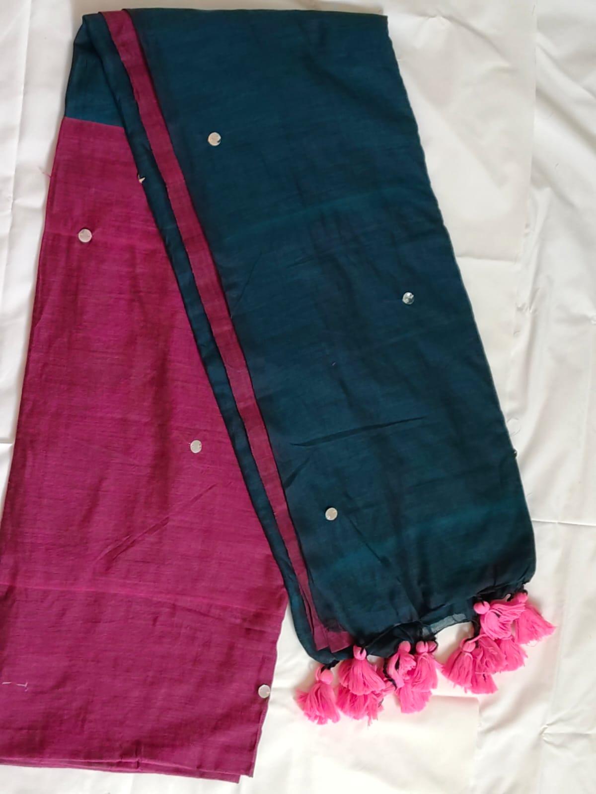 Khadi Cotton Saree Ginni Work Double Shade