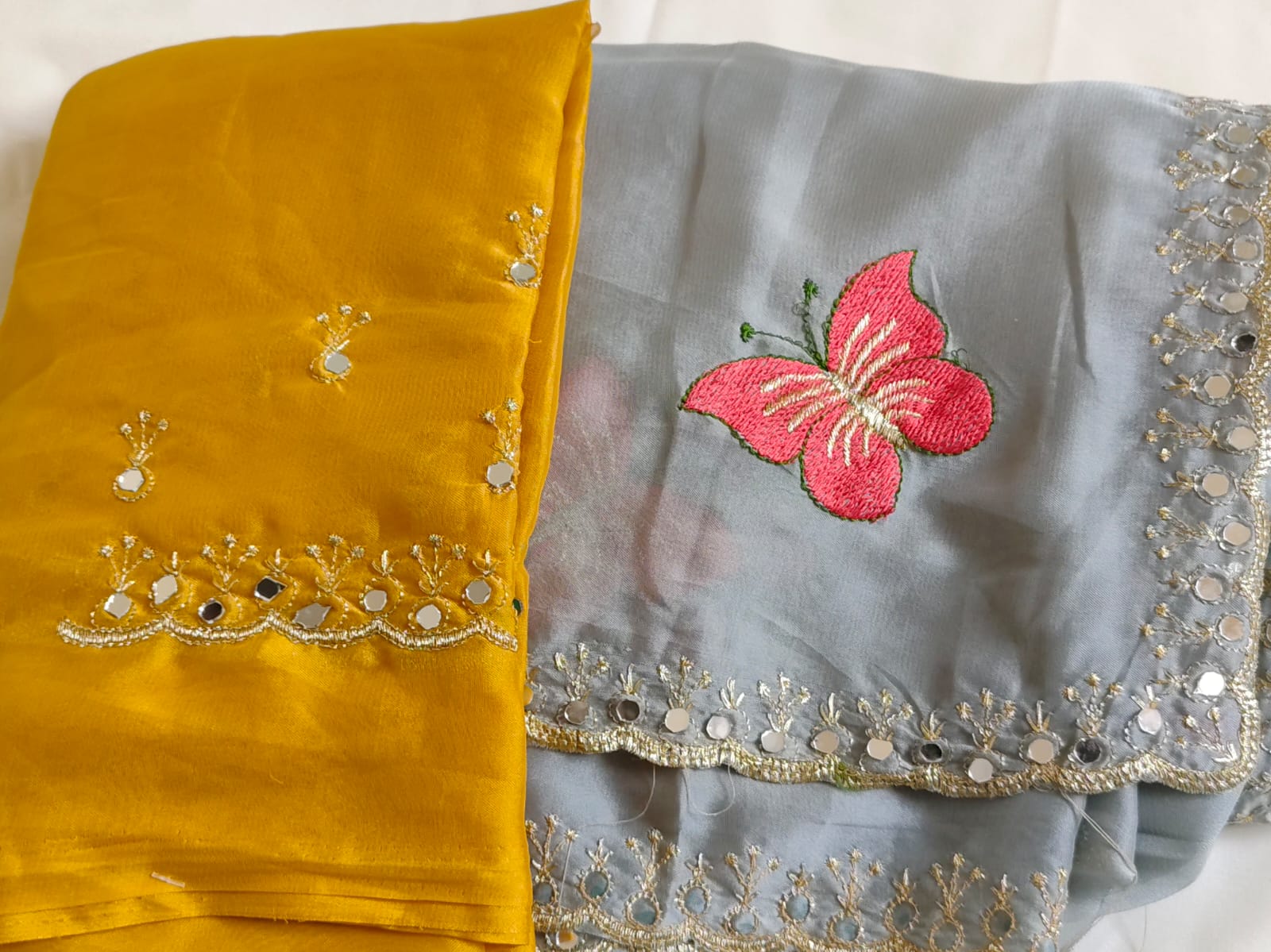 Butterfly Mirror Cutwork Georgette Saree